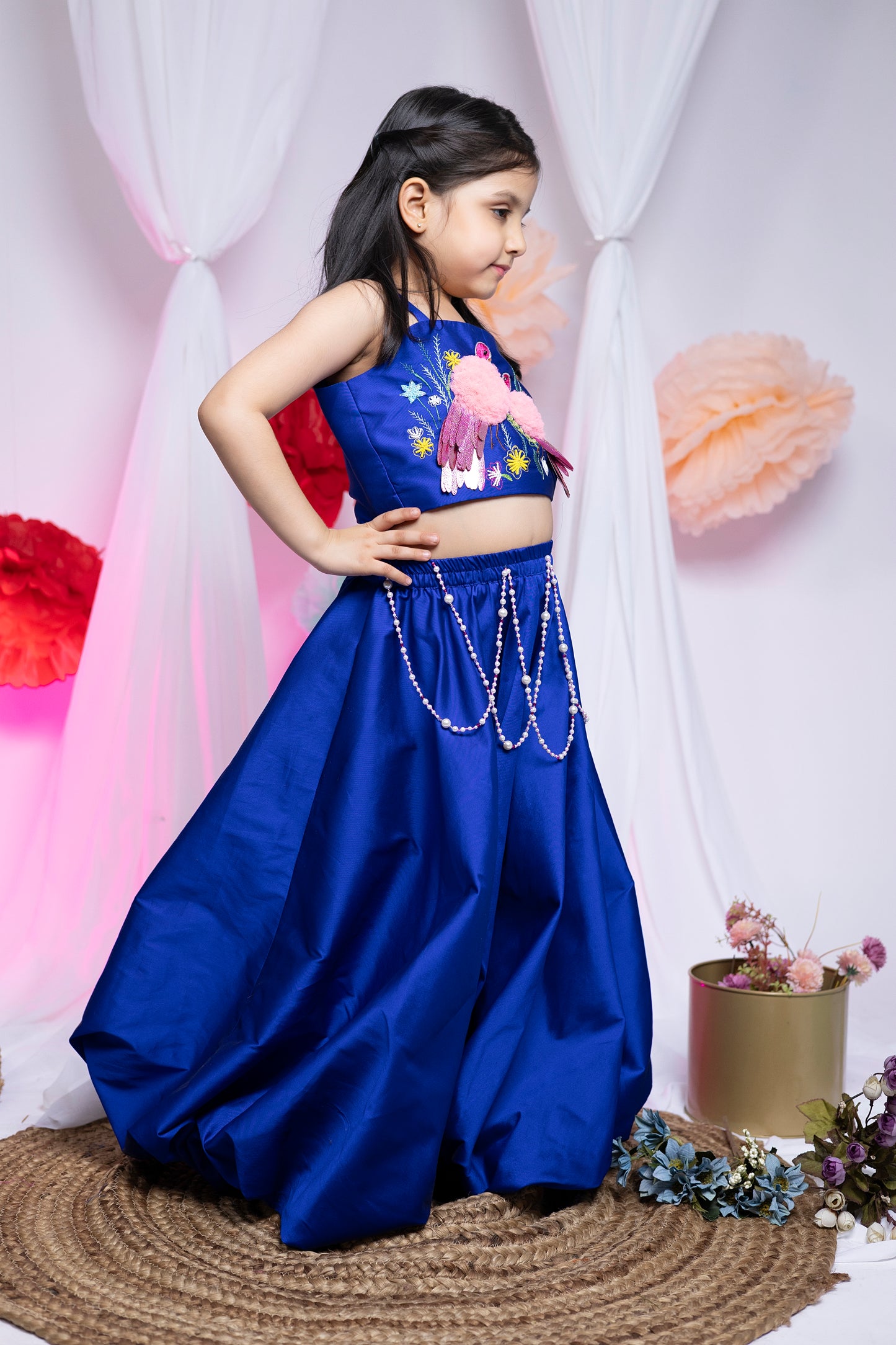 Flamingo Oasis Lehenga in Blue