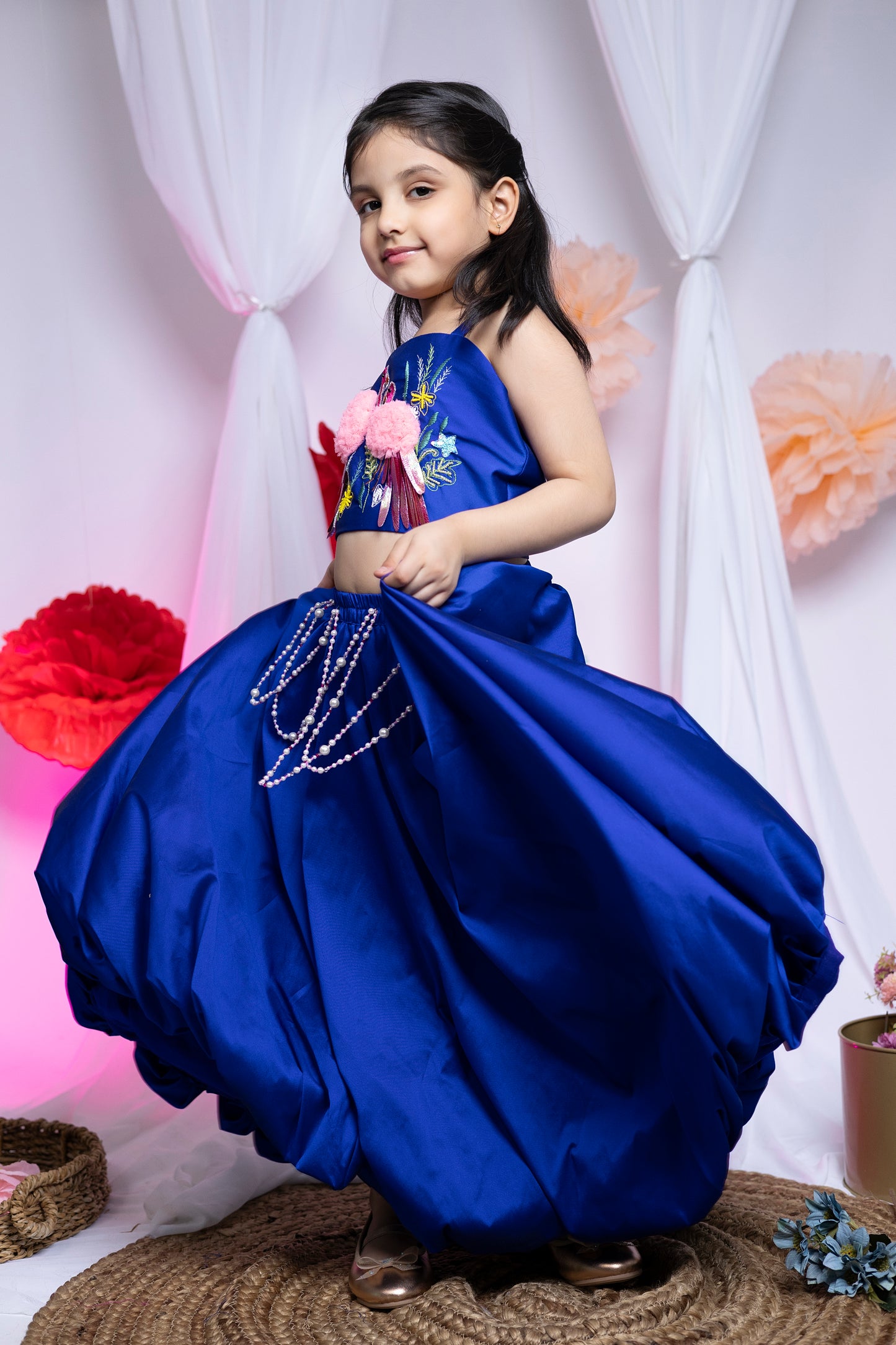 Flamingo Oasis Lehenga in Blue