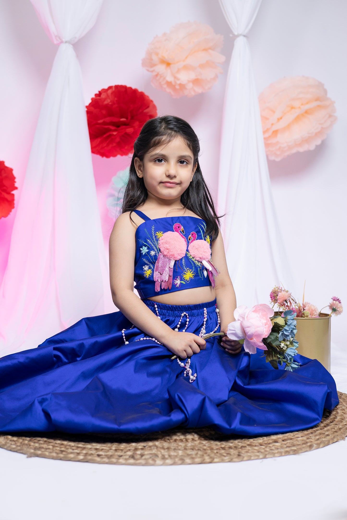 Flamingo Oasis Lehenga in Blue