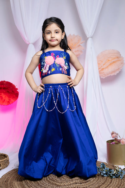 Flamingo Oasis Lehenga in Blue