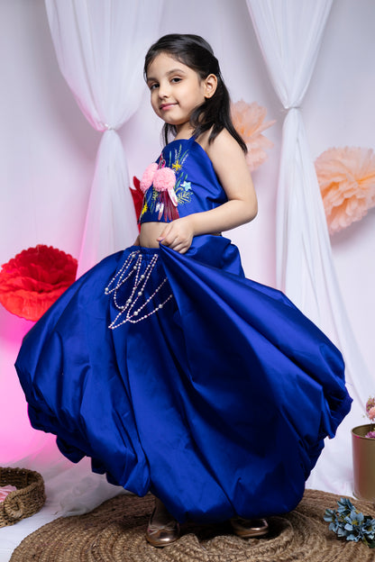 Flamingo Oasis Lehenga in Blue